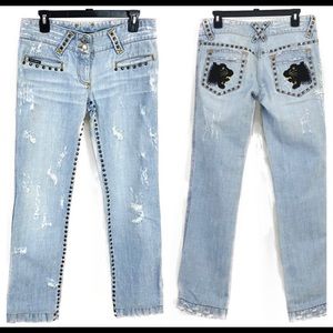 Dolce & Gabbana Tiger Studded Boot Cut Jeans